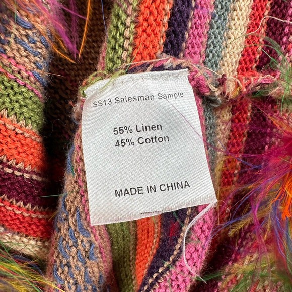 Shades of‎ Grey Cardigan Sweater Womens MED Colorful Striped Linen Feathers Boho - Picture 5 of 9